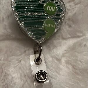 New Green and Silver heart nursing Clip Badge Reel mental health YOU MATTER